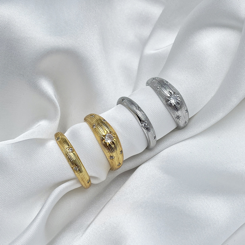 A mid-style Italian brushed high-end texture retro open-top ring with a niche design and a light luxury star couple ring Application Scenario