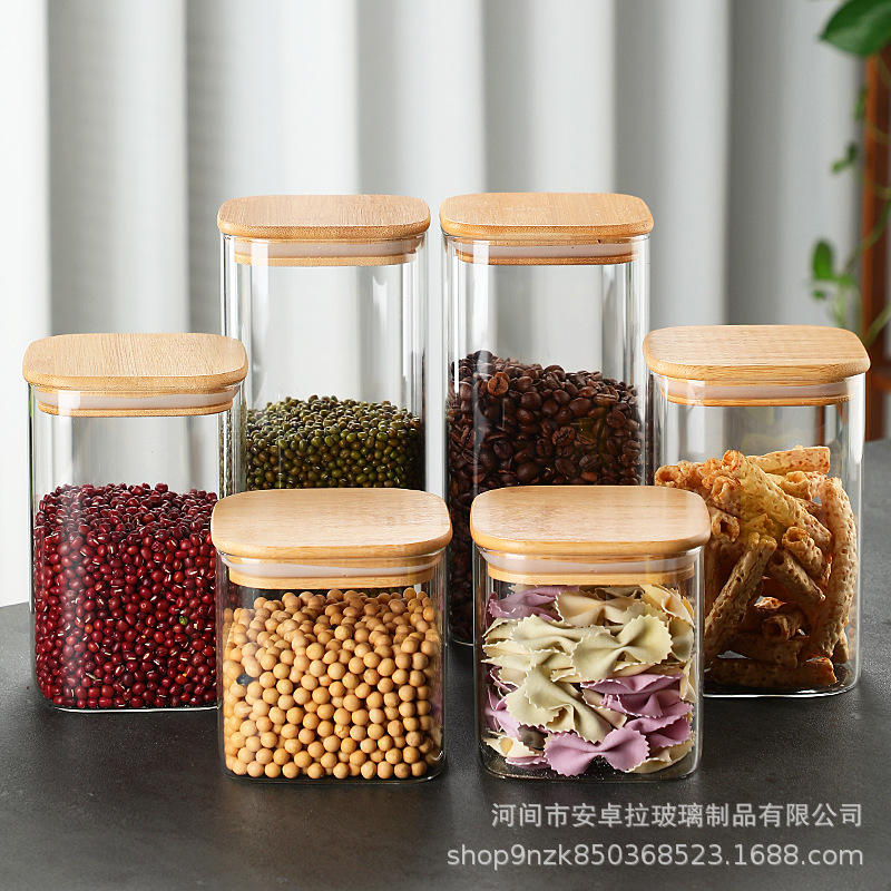 Glass storage tank, pearl cotton set, kitchen condiments, grains, tea, dried fruits storage, high borosilicate sealed tank full figure