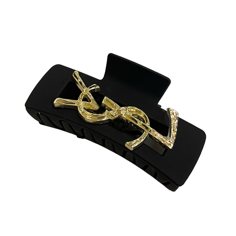 Half-tied hair with black letter hair clips and hair accessories, ins high-end style, little chanel-style, Korean back head grabber, women's shark clip Item Picture