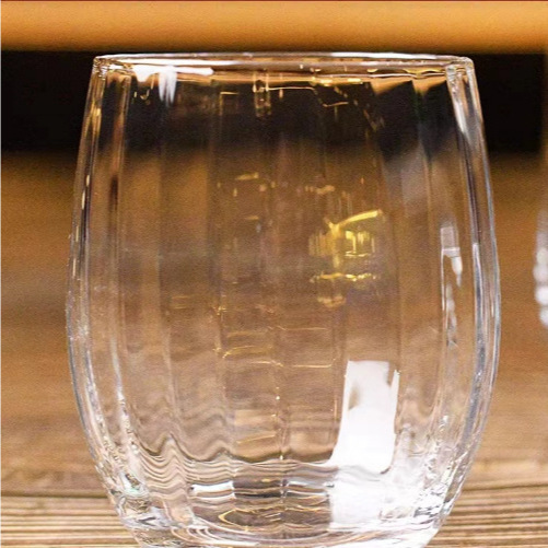 High borosilicate elliptical vertical flute coffee cup, large belly round juice cold drink glass cup, restaurant household, transparent stripes Application Scenario