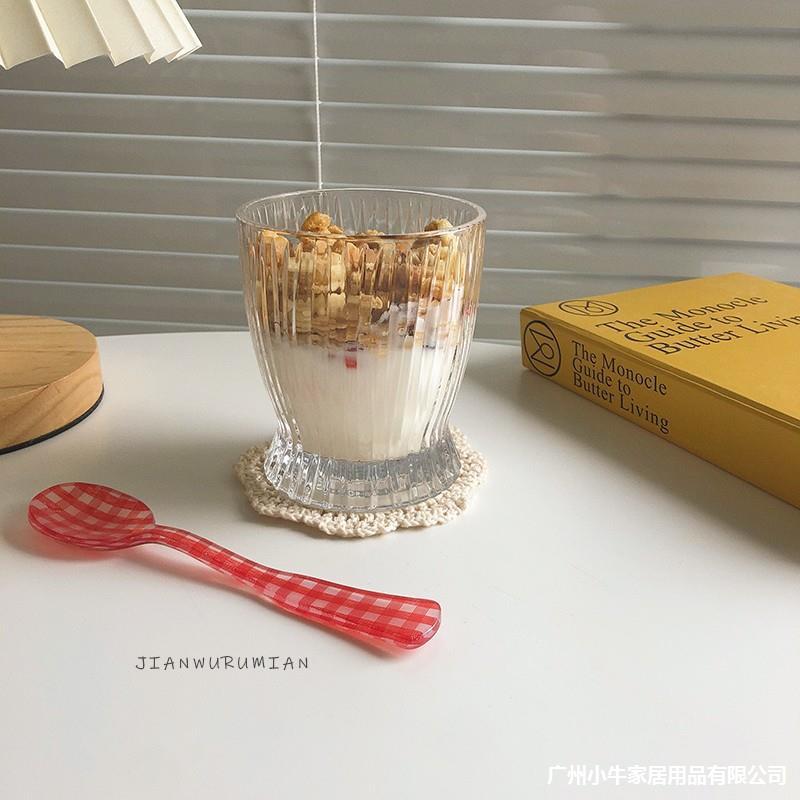 Trendy Korean-style ins glass wine glasses, trendy little waist flame cups, office home striped milk cups details Picture