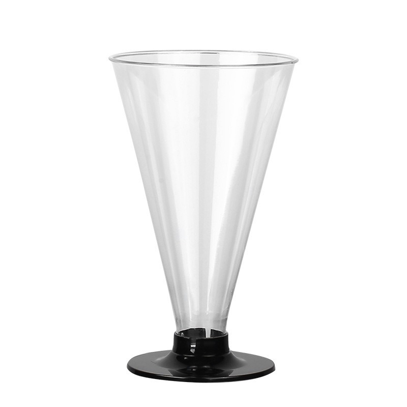 Factory wholesale 170ML disposable plastic champagne cups, birthday, wedding, party transparent black base cake and dessert cups Item Picture