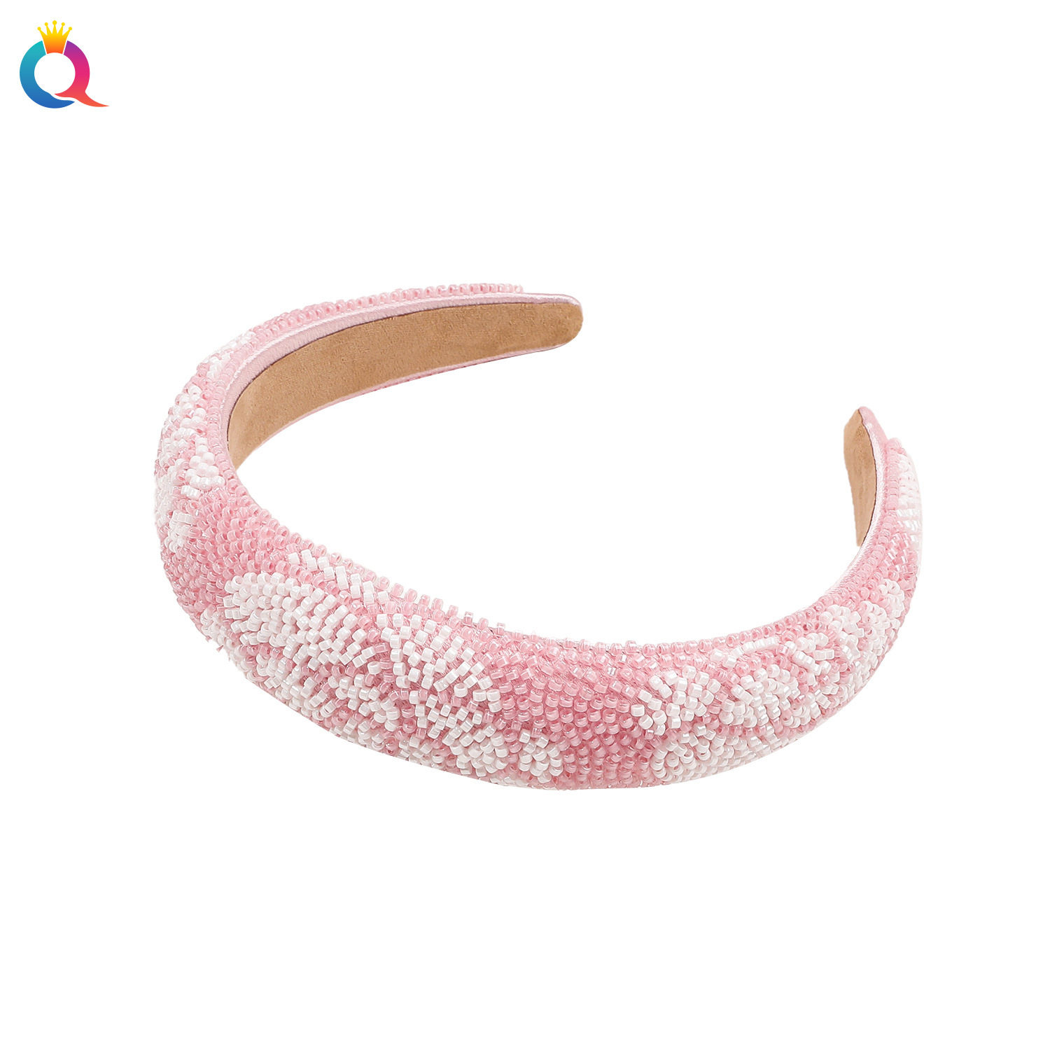 Qiyue Cross-border Rice Bead Heart-shaped headband, Full Diamond Valentine's Day headband, High top of the head, high-end hairpin accessories wholesale Item Picture