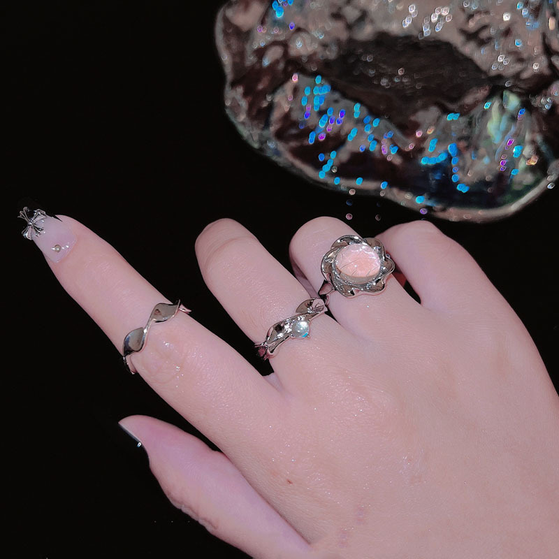 Niche design, light luxury, individual and simple moonstone open ring, women's ring, retro Chinese trend, hip-hop, sweet and cool, hot girl Specification drawing