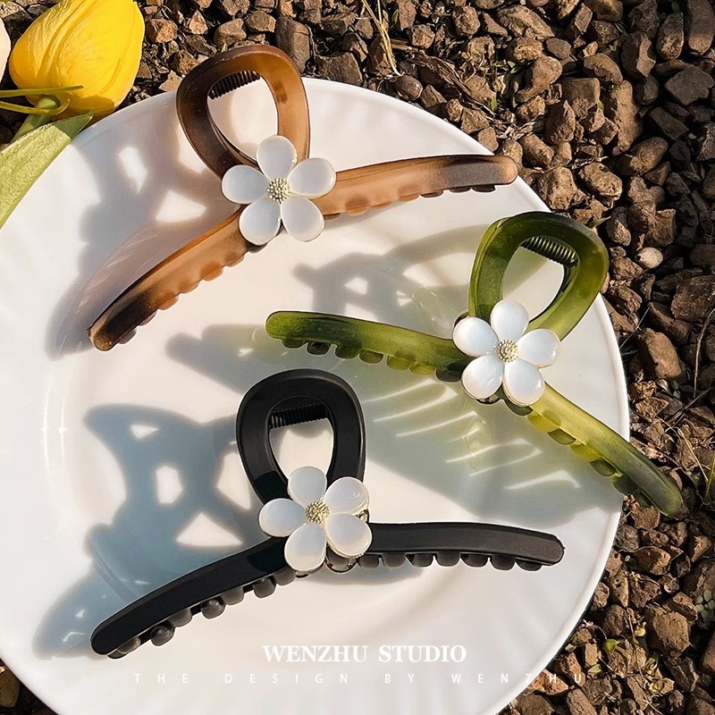 Elegant cat's eye stone flower hair clip, large, high-end, frosted grab hair clip, high-end, exquisite shark clip hair clip details Picture