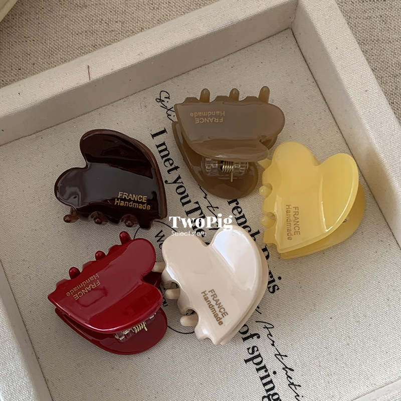 france Heart-shaped candy-colored hair clip, small acetate, sweet and cute style, bangs, side clipper hair accessory full figure