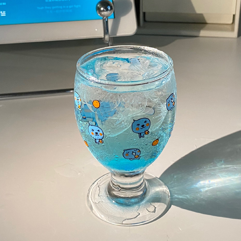 Chinese-style blue ins cute blue queer tall glass cup, cute little blue man glass water cup gift full figure