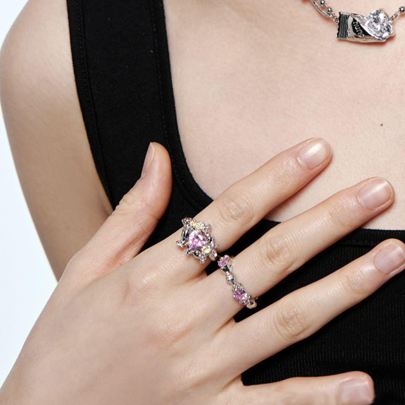 New niche design candy wrapper heart-shaped zircon open ring, a sweet and cool girl's personality, a high-end and luxurious light ring details Picture