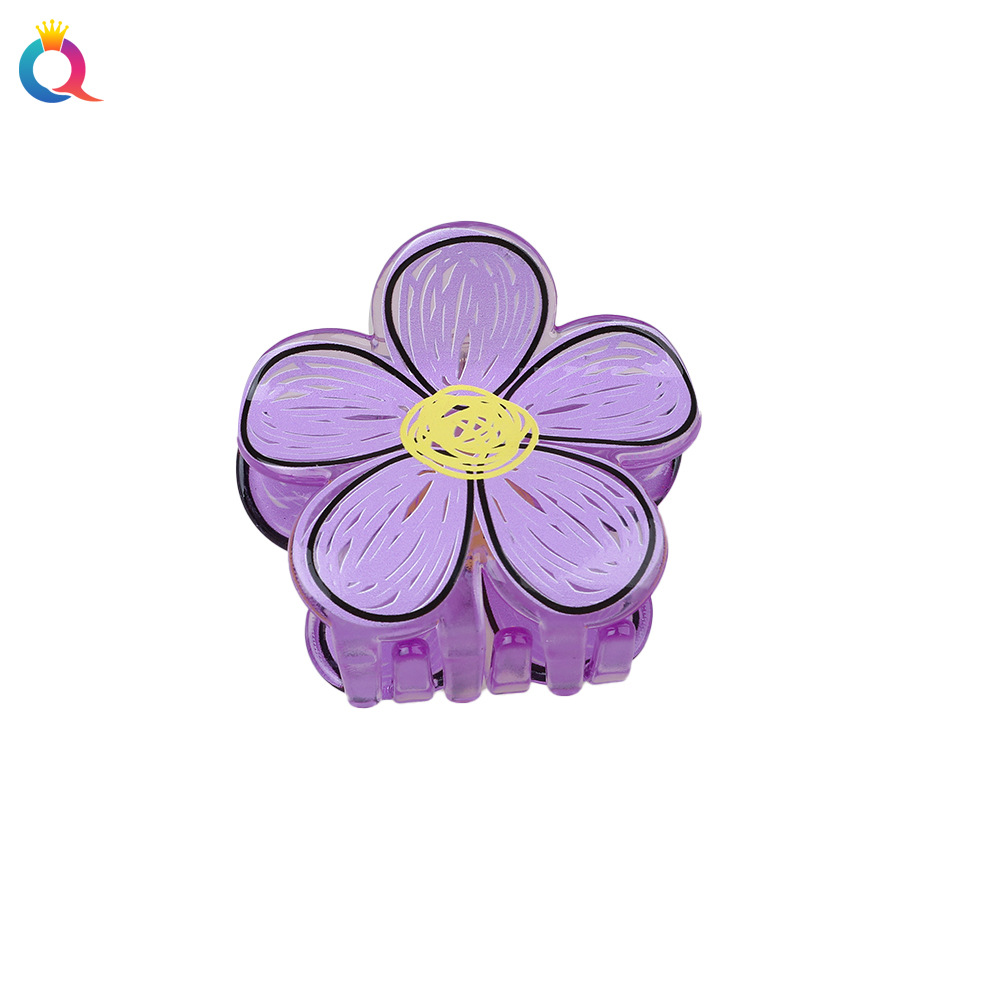 Wholesale of Qiyue hand-painted graffiti flower hair clips, acrylic grabbers, back head curls, hair grabbers, shark hair accessories Item Picture
