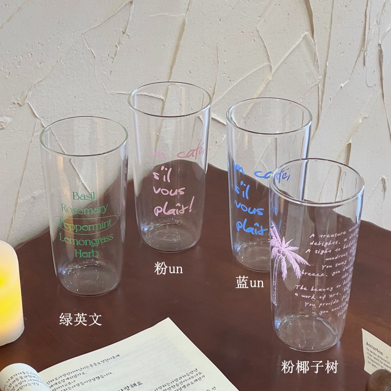Summer homemade Ins-style glass cups, simple letter water cups, girls' milk coffee cups, breakfast cups full figure