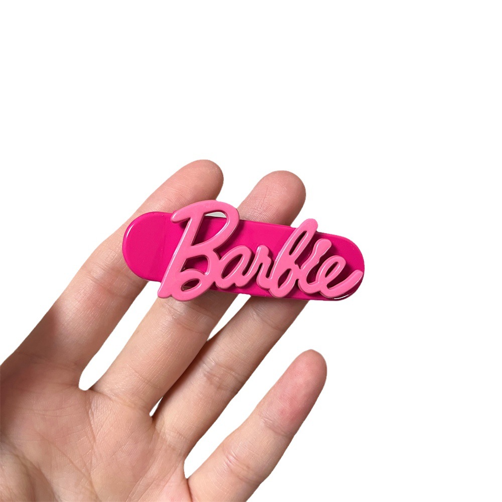 Sweet and cool style rose pink Barbie hair clips, high-end female letter hair clips, bangs clips, ins duckbeak clips, side clips, hair accessories Item Picture