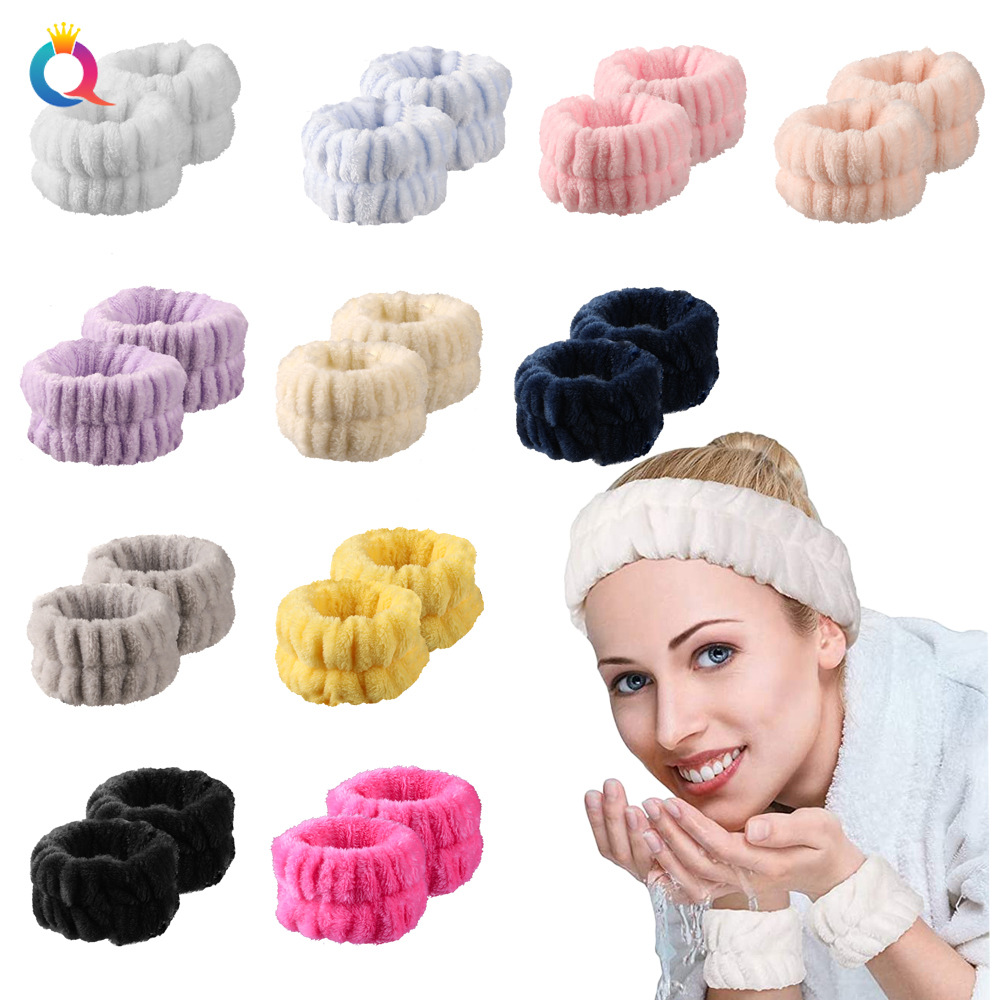 Qiyue Cross-border Amazon Coral Fleece Waterproof Face Wash Wrist Strap, Flannel Absorbent Sweat Wipe Headband, Sports Hair band full figure