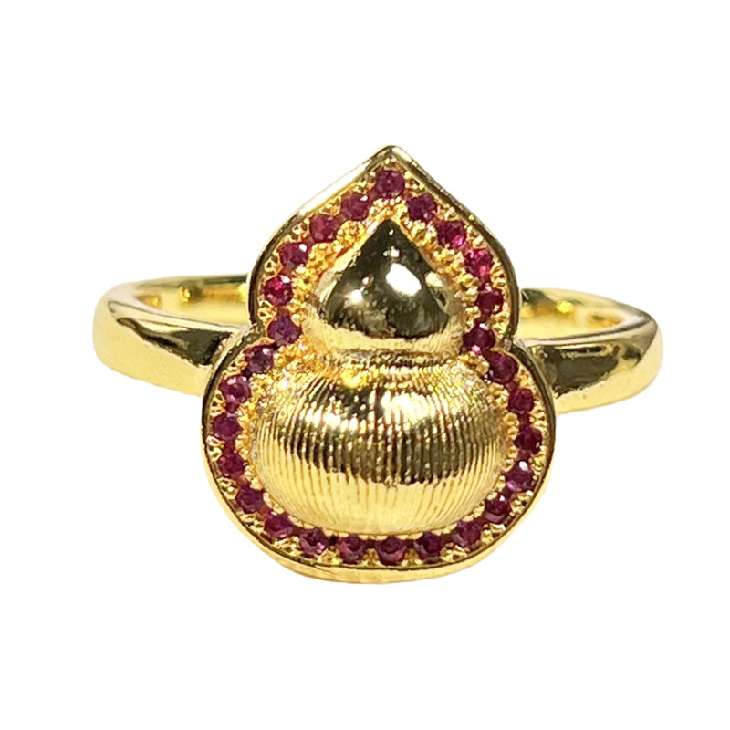 New Chinese-style retro brushed four-leaf clover open ring for women, a new gourd-shaped light luxury and high-end, niche snake-shaped ring Item Picture