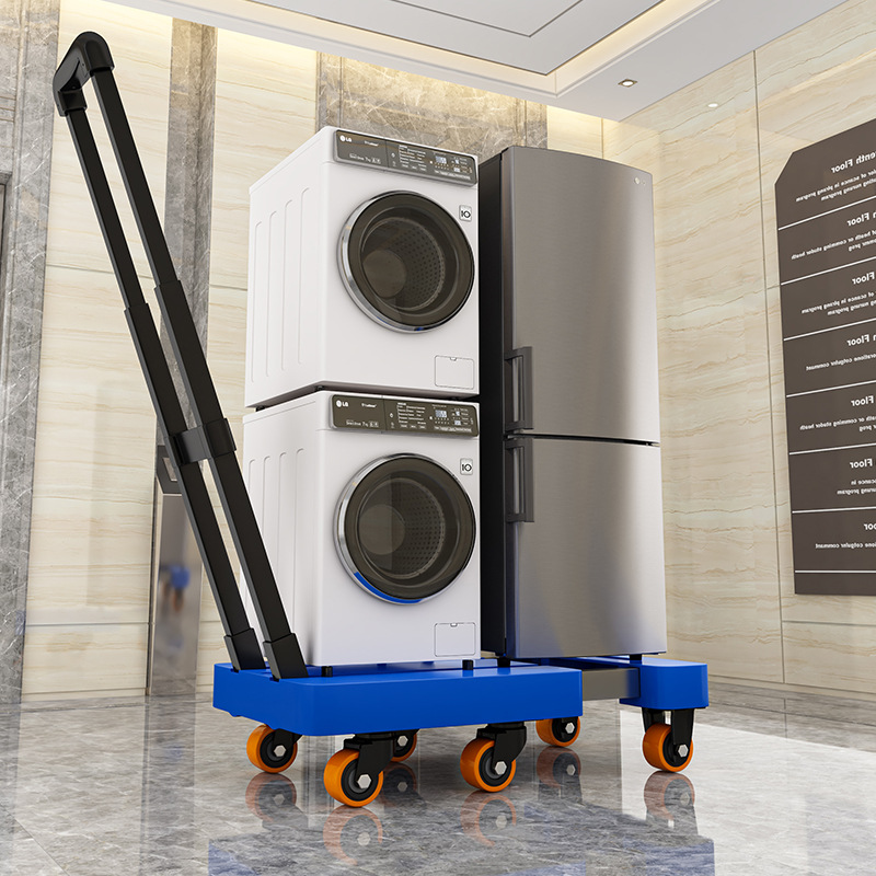 Telescopic pull rod flatbed cart, folding silent handcart, express delivery cargo trolley, six-wheel small trolley, thickened trailer Application Scenario