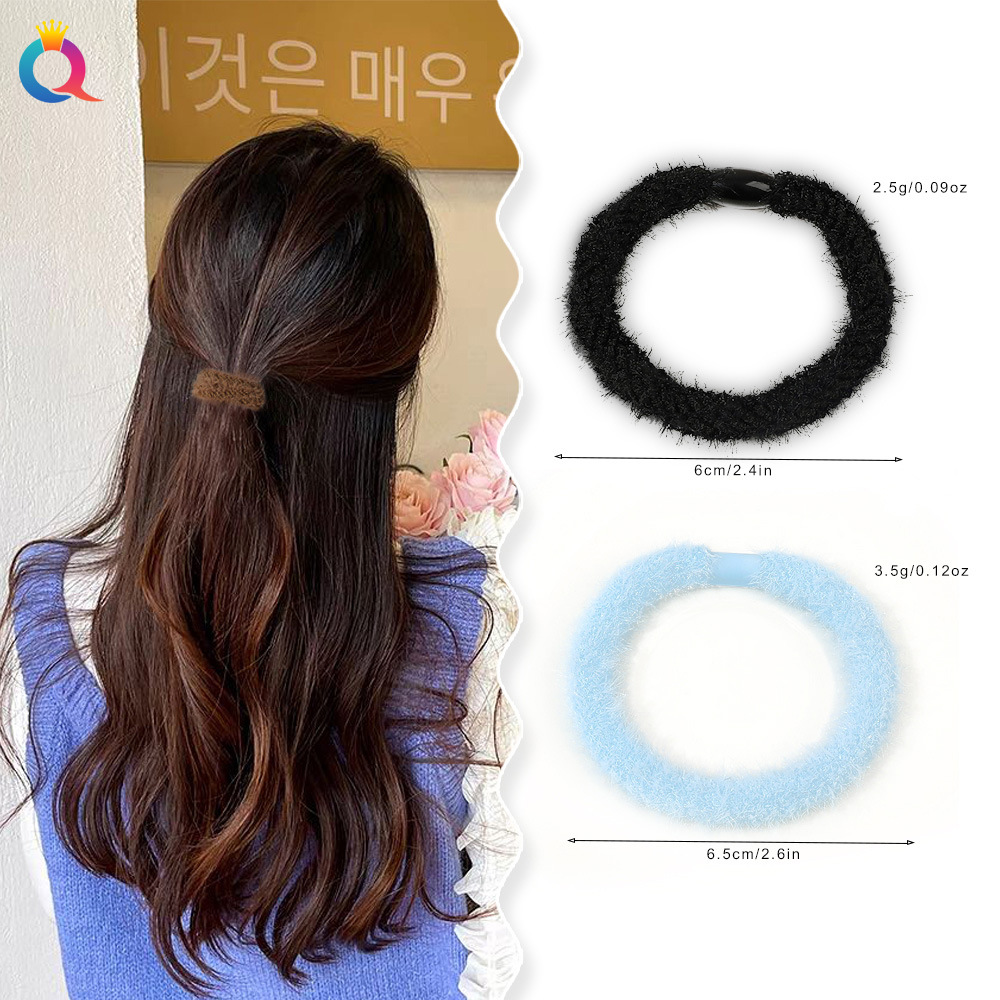 Qiyue Cross-border Autumn and Winter plush hair bands for women, simple leather bands, high elasticity and durability hair ties, hair ties and hair accessories wholesale details Picture