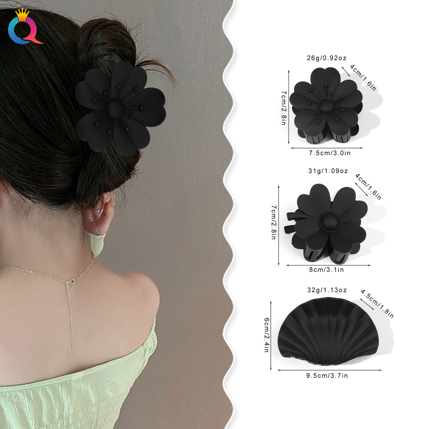 Wholesale of Qiyue Cross-border frosted flower hair clips, shell hair curls, and high-end shark hair clips for the back of women's heads details Picture