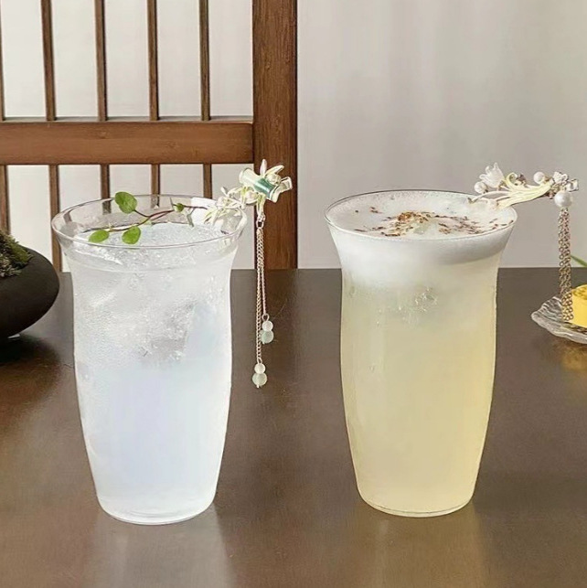ns style open cup, simple and thin transparent glass cup, latte coffee cup, cold drink cup, juice cup, beverage cup Application Scenario