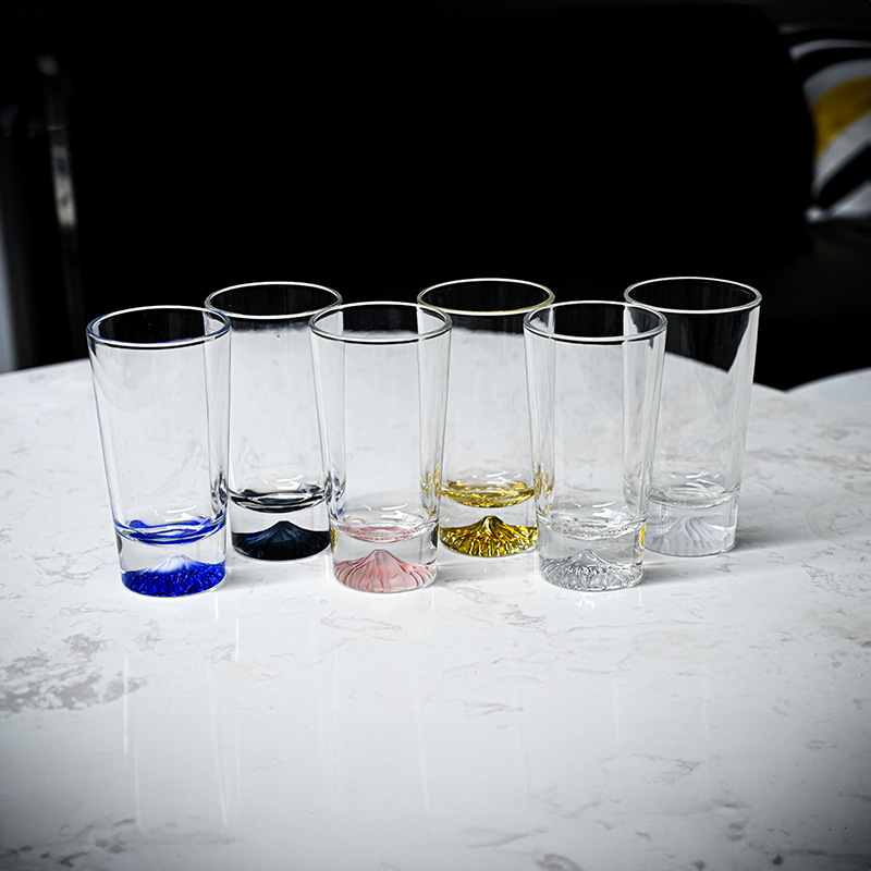 Wholesale of Japanese Fuji Mountain cups, snow Mountain cups, glass cups, household whisky cups, spirits cups, cherry blossom and iceberg cups, water cups Specification drawing