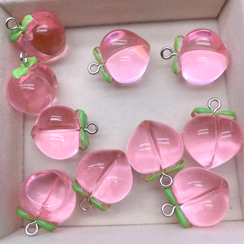 Peach pendant, peach hanging hole keychain accessory, diy mobile phone chain, handcrafted earrings accessory, jewelry accessory Application Scenario