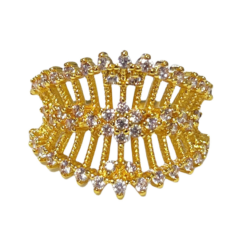 Korean-style light luxury micro-inlaid irregular hollowed-out fashionable opening ring, a niche design sense for women, a high-end and personalized ring Item Picture