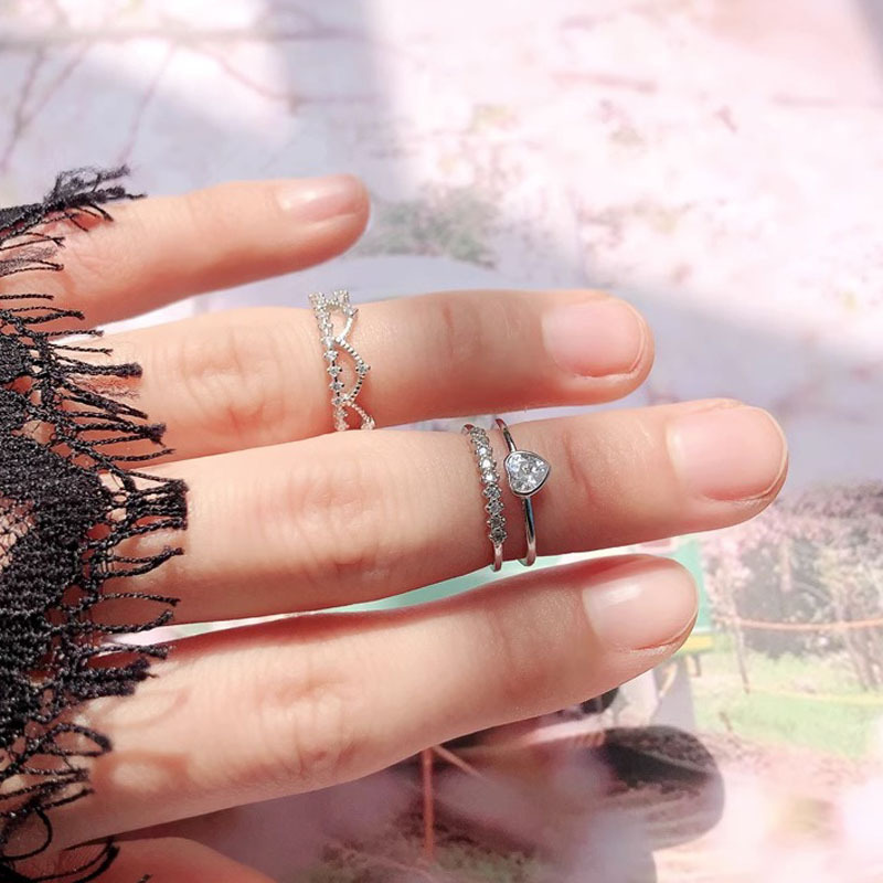 French sweet, cool, simple and small ring, women's crown, heart-shaped zircon tail ring, cold style, light luxury and high-end ring trend Specification drawing