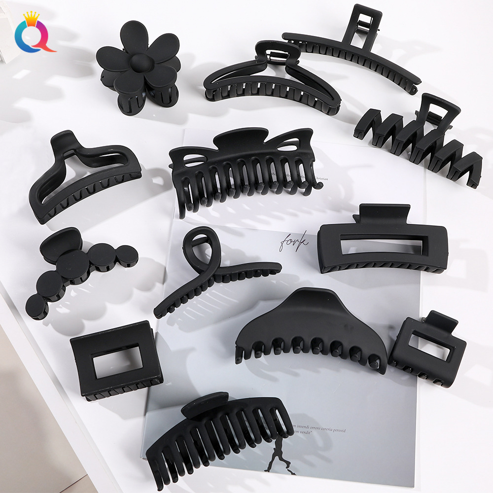 Qiyue Cross-border Amazon Black hair clips, shark clips, matte large grabbers wholesale ponytail grabbers, hair grabbers full figure
