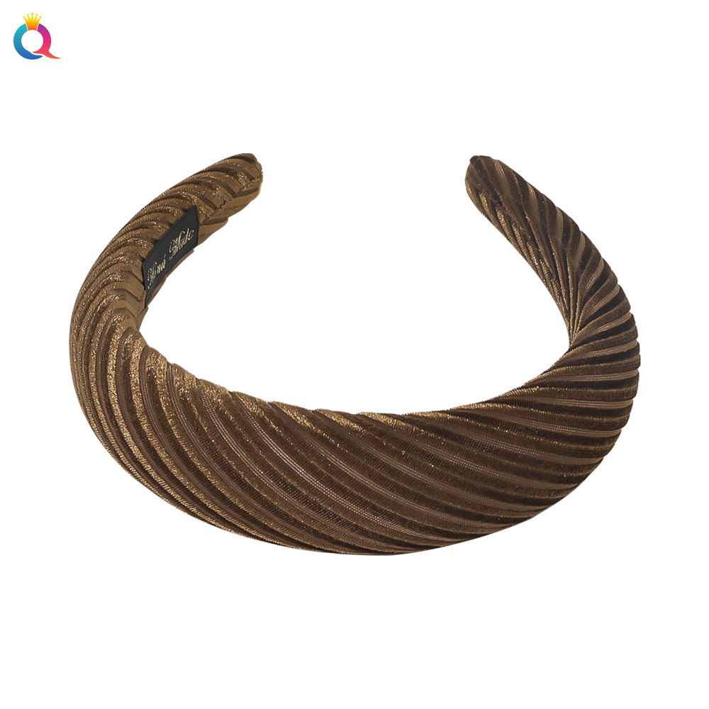 Qiyue Cross-border Sponge Hairband for Women, solid color, wide edge, striped and wrinkled headband, hairpin headwear B144 Item Picture