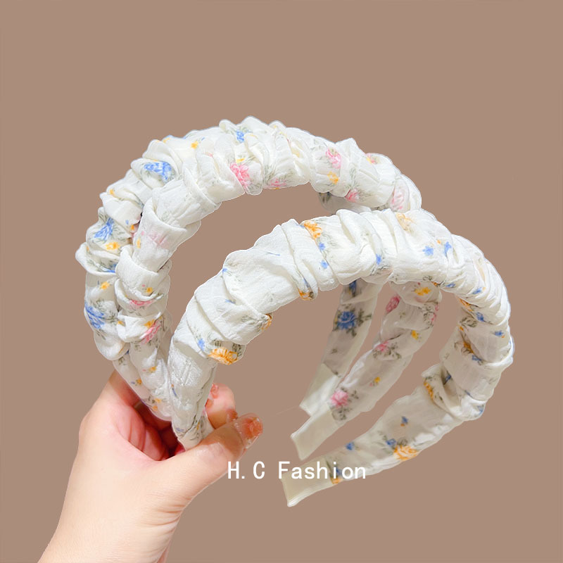 Japanese and Korean fresh and delicate floral hair accessories, ins fabric pleated headwear, wide-brimmed hair bands, elegant and creative accessories for women Specification drawing