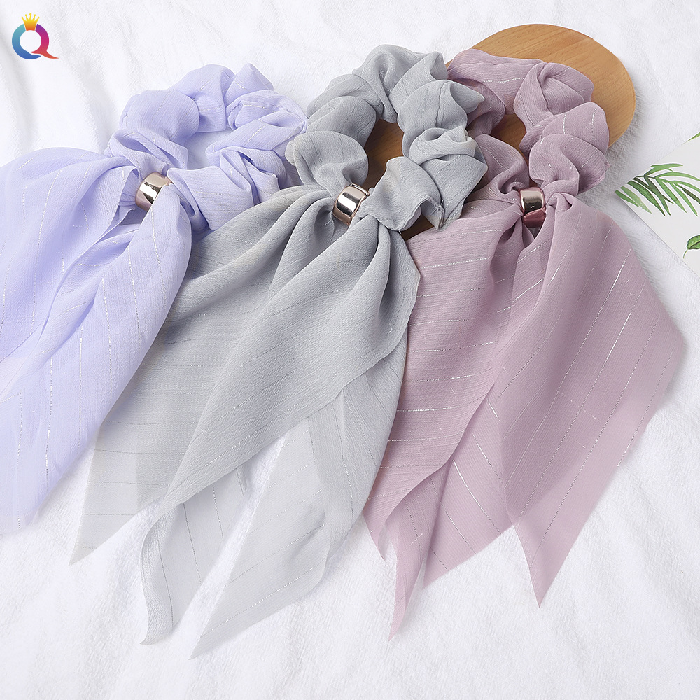 Qiyue Cross-border Ribbon Hair Band New double-layer bow large Intestine circle, women's lace ponytail fabric circle hair accessory Application Scenario