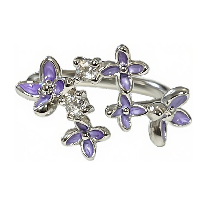 The enchanting purple flower cluster purple flower ring is a unique design for women, with a girlish heart, fashionable and trendy, versatile index finger ring Item Picture