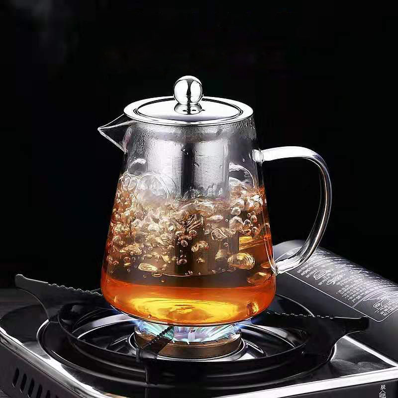 High borosilicate transparent glass stainless steel filter flower teapot, a large-capacity household teapot for brewing tea and coffee Specification drawing