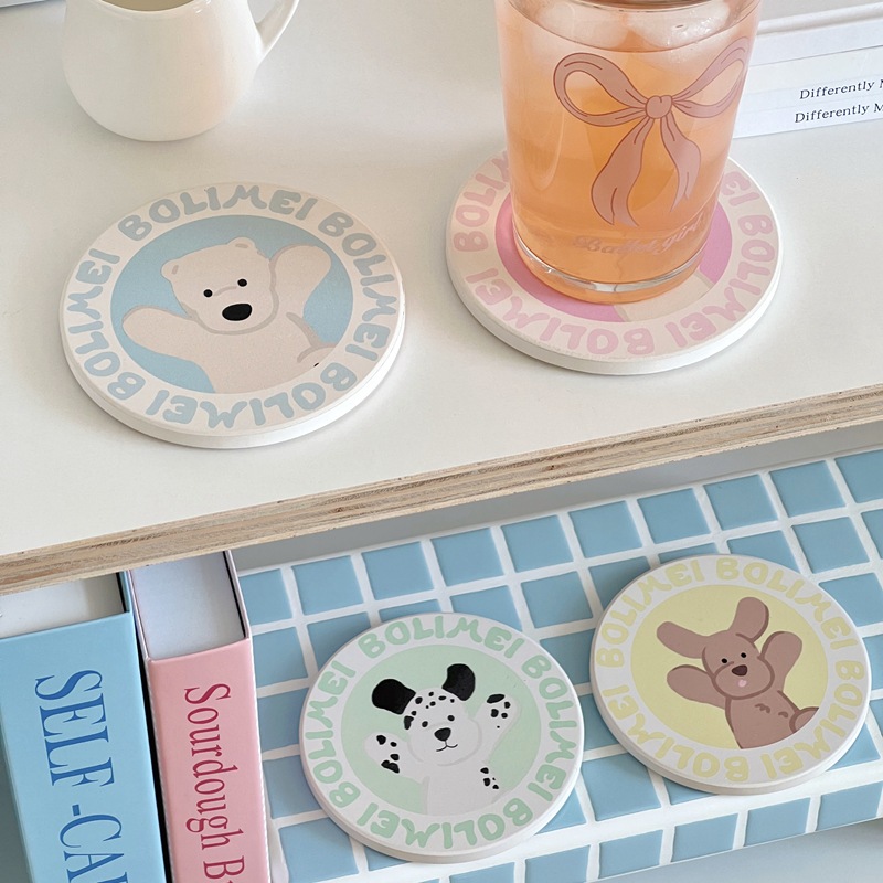 Bolimei's fresh and clean style coasters, ceramic coasters, cartoon pattern puppies, and girlish coasters Specification drawing