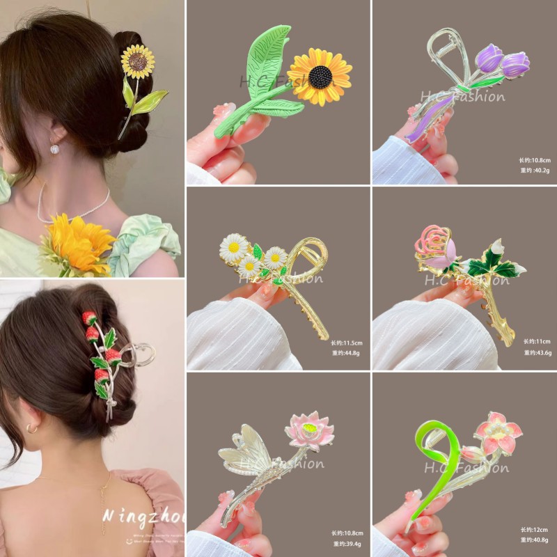 The super fairy internet-famous flower grabber exudes a high-end and sweet charm. The back of the head hair grabber is elegant and the updo hair shark clip accessory details Picture