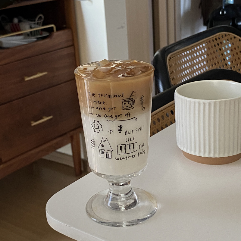 Chinese-style homemade simple line graffiti tall and glass cups, retro and elegant large-capacity water cups and juice cups Specification drawing