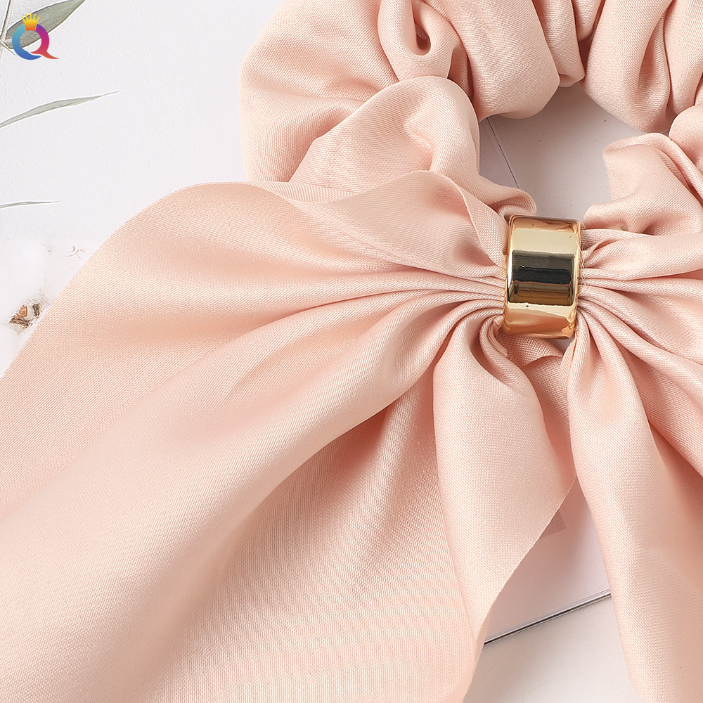 Qiyue Europe and America Cross-border New knotted rabbit ear Ribbon Large Intestine circle ponytail Metal buckle Fabric Hair band C202-1 Specification drawing