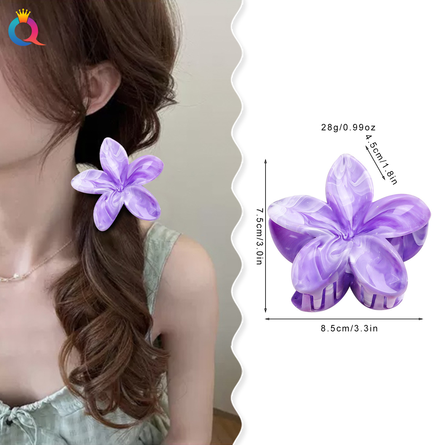 Wholesale of Qiyue Cross-border egg Flower Marble pattern hair clips, hair curls, hair grabbers, high-end women's shark clips hair accessories details Picture