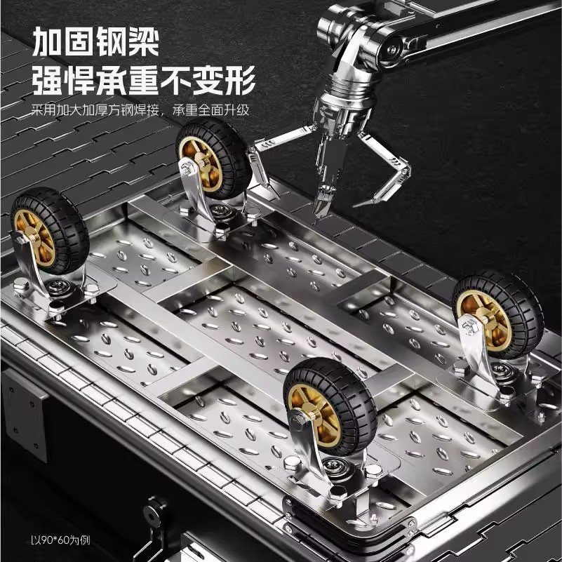 Steel plate cargo flatbed truck, household portable handling hand-pulled cart, thickened steel plate handcart, silent folding handling cart details Picture