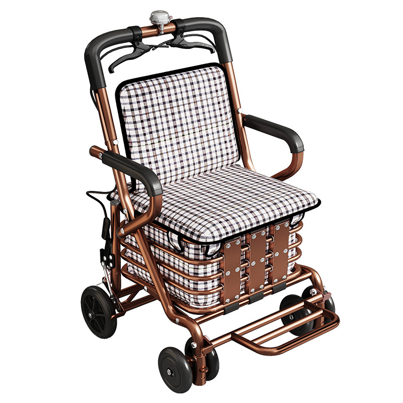 The elderly person's hand-pushed mobility scooter can be pushed or sat on. The folding trolley is portable for home use and can prevent falls when going out for shopping and buying vegetables Item Picture