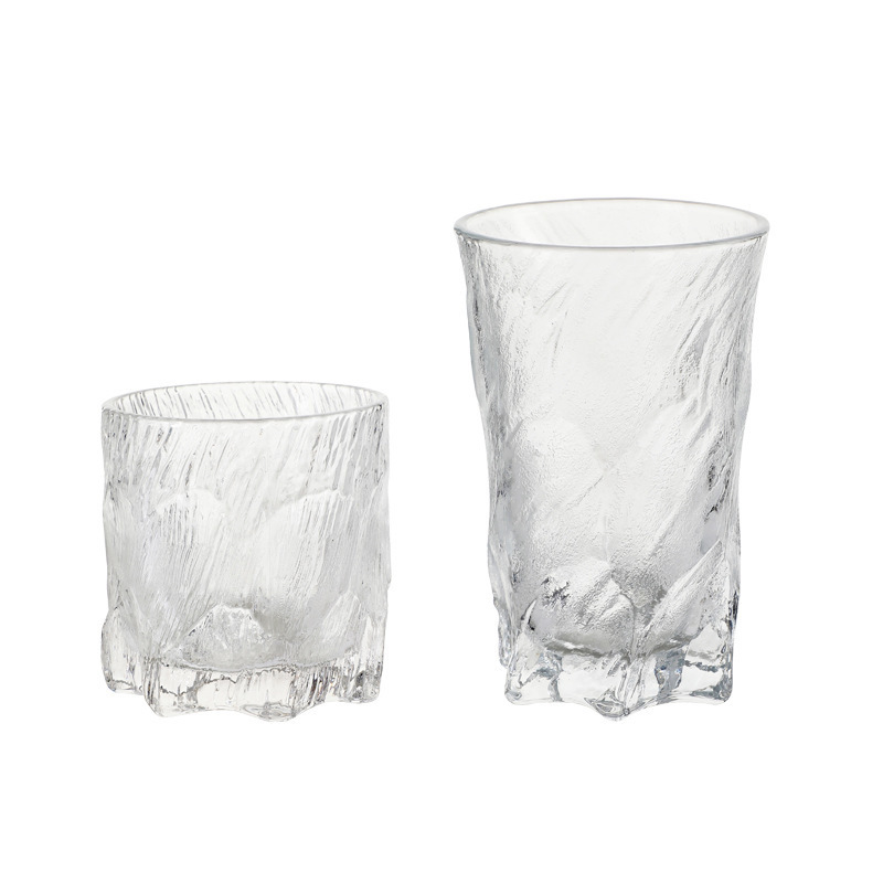 Wholesale of high-appearance-level black ice cups, glacial-patterned glass cups, retro rock cups, household glass whisky wine glasses and water cups Item Picture