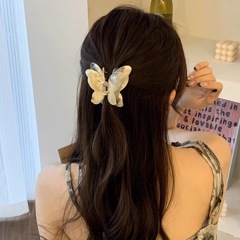 Super Fairy 3D Butterfly hairpin for Women 2025 New style High-end medium-sized hairpin at the back of the head shark hairpin hairpin accessory Specification drawing