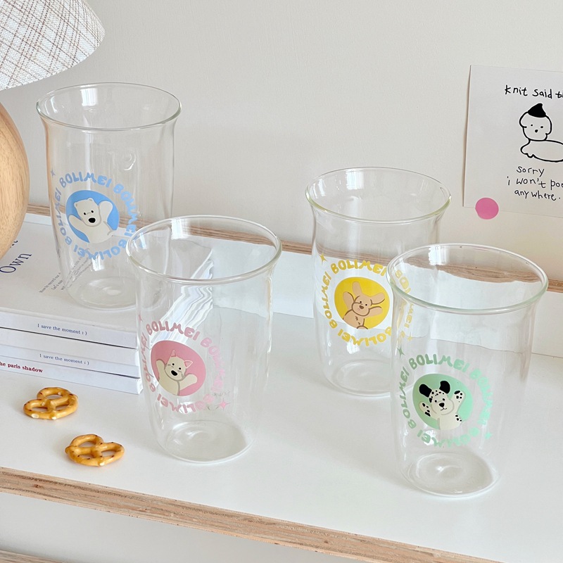 Couple water cups, Korean InS-style glass cold brew coffee cups, cartoon glass cups, large-capacity drinking cups Specification drawing
