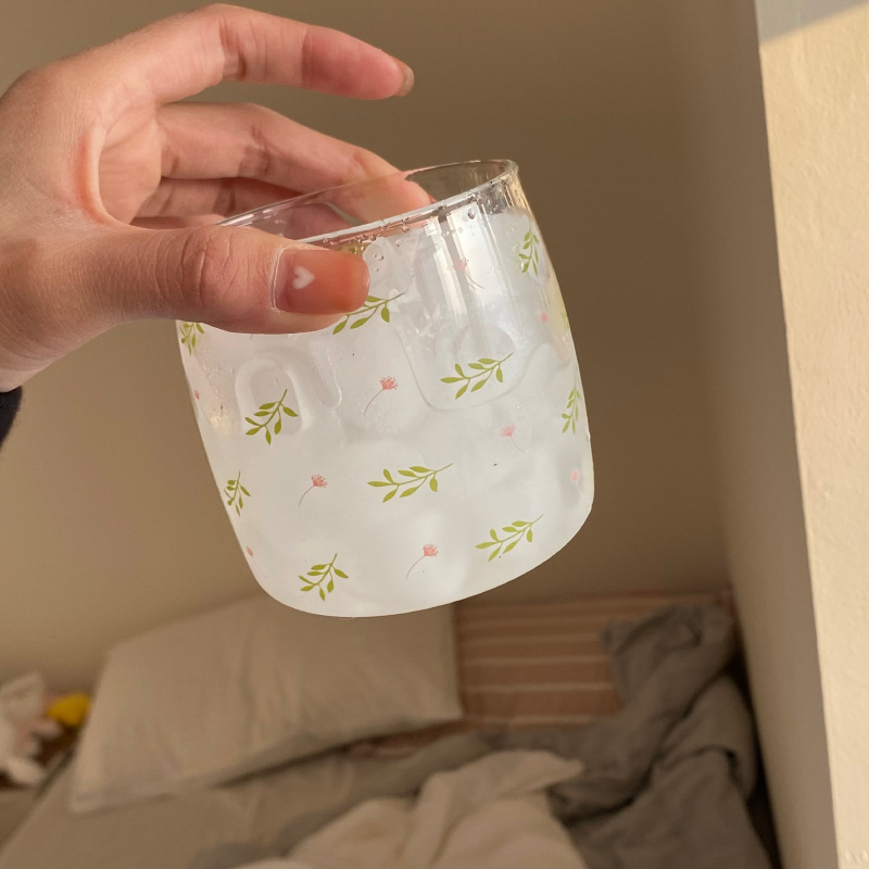 Manmang made a summer Instagram small floral glass cup, a niche retro flower juice drink, a glass water cup and a cold drink Item Picture