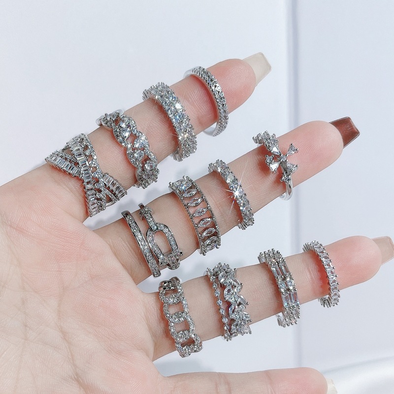 The Japanese and Korean light luxury high-end full-diamond zircon open ring is a versatile, exquisite and fashionable ring with a cold style that exudes a feminine charm Specification drawing