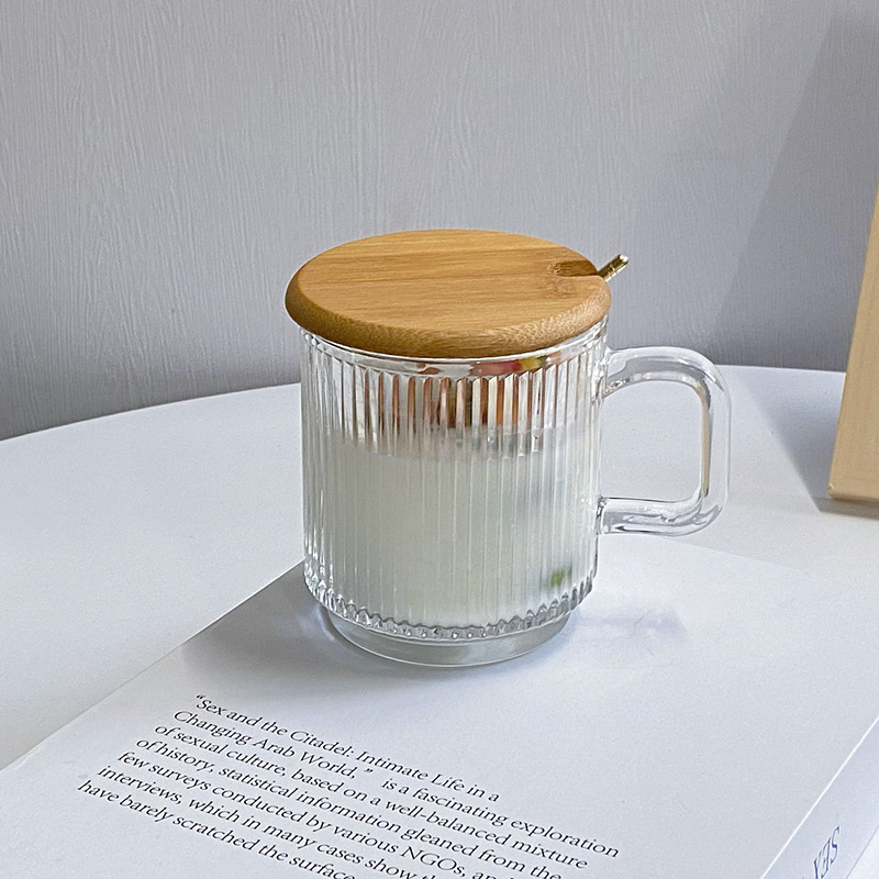 Ice-american glass cup, Korean-style ins with handle, simple vertical striped iced latte coffee cup, cold drink mug, water cup Specification drawing