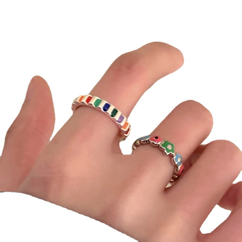 Colorful glazed small flower open ring for women's ins, a new, trendy and cool design with a unique and fashionable style Item Picture