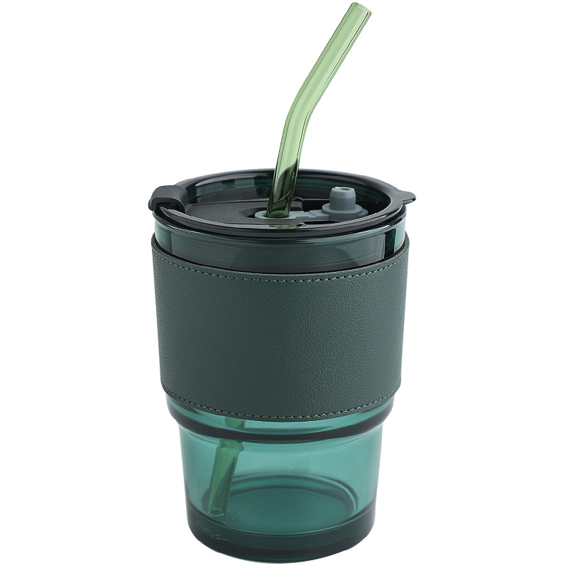 Bolimei high appearance level glass cups, straw cups, large-capacity cups, covered milk tea cups, student drinking cups Item Picture