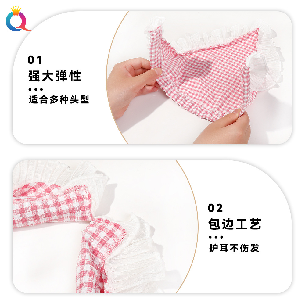 Wholesale of Qiyue Cross-border headscarves, hair bands, French checkered headbands, lace triangular headscarves, hair bundles and country-style hair bands Specification drawing