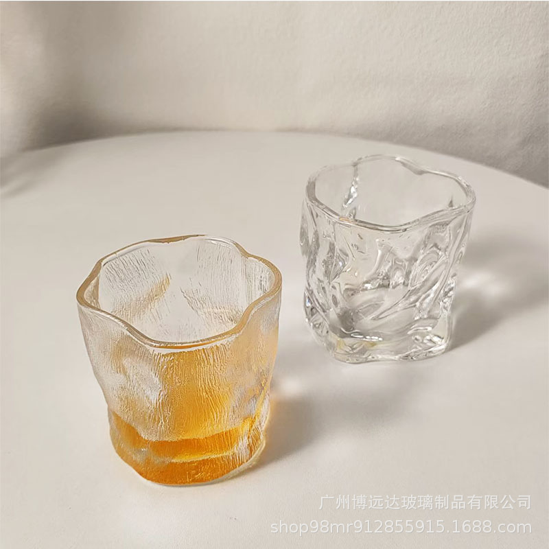 Japanese frosted high-end twist cup, glacier pattern glass cup, home drinking cup, coffee cup, whisky glass details Picture