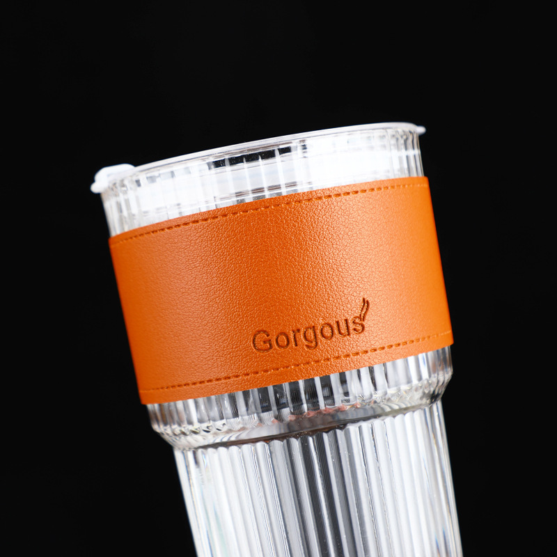 Large-capacity vertical bamboo joint cup, simple household glass straw cup, opening gift cup, InS-style straw cup with lid Item Picture