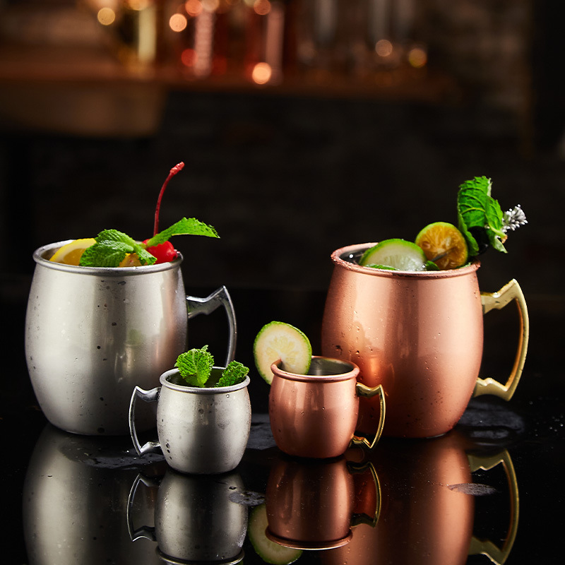 Cross-border best-selling Moscow cups, mule cups, 304 stainless steel copper-plated hammered cups, smooth cups, wine glasses, cocktail cups details Picture